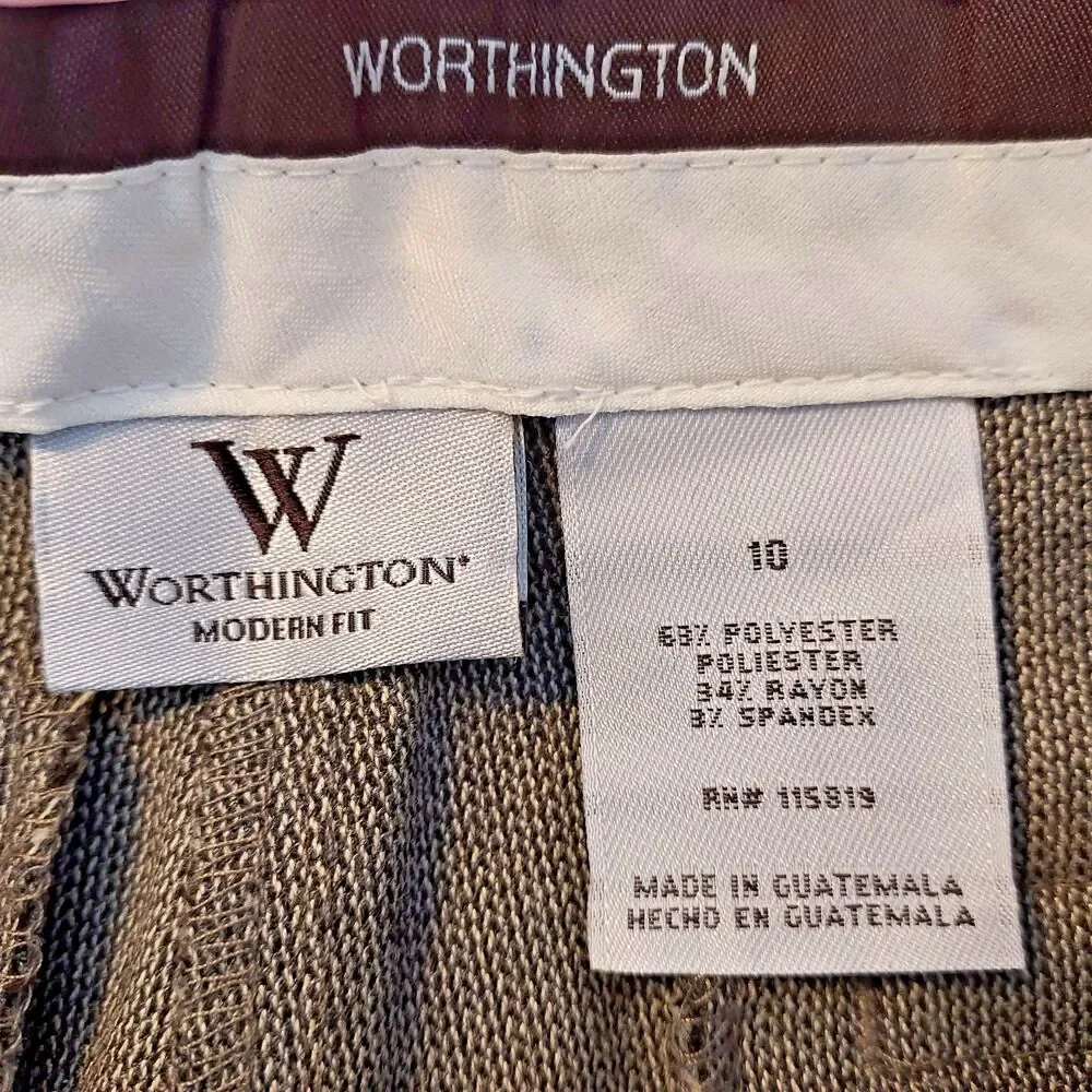 Worthington Dress Pants Womens Size 10 Tan Black Trouser Modern Fit Office NWT